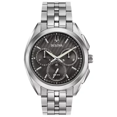 Bulova Curv Mens Silver Tone Stainless Steel Bracelet Watch 96a186