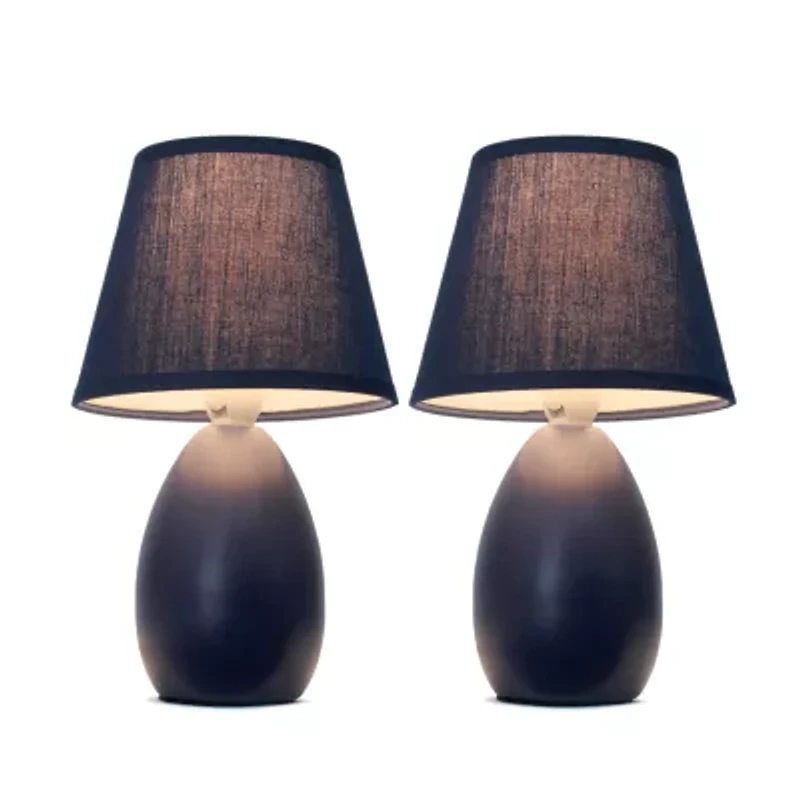 Simple Designs Mini Egg Oval Ceramic Table Lamp 2Pk Set