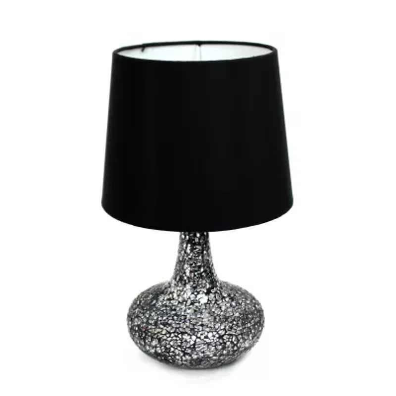 Simple Designs Mosaic Tiled Glass Genie Table Lamp with Fabric Shade