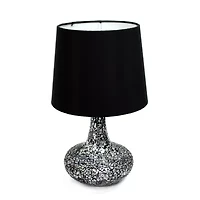 Simple Designs Mosaic Tiled Glass Genie Table Lamp with Fabric Shade