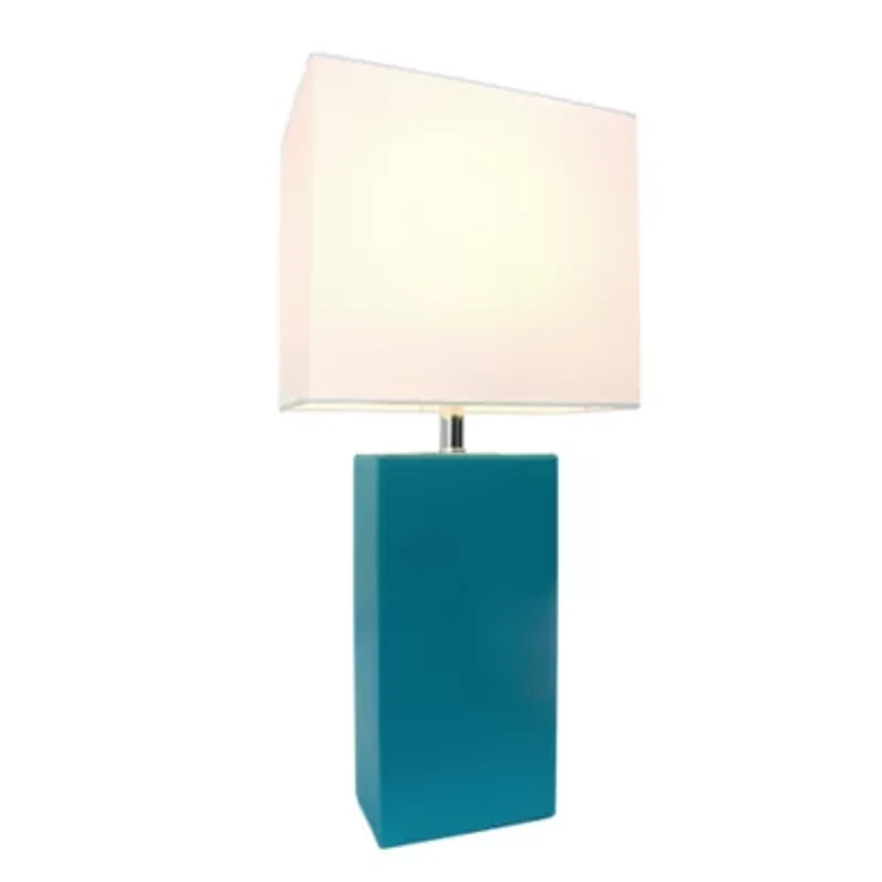 Elegant Designs Modern Leather Table Lamp with White Fabric Shade