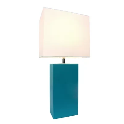 Elegant Designs Modern Leather Table Lamp with White Fabric Shade