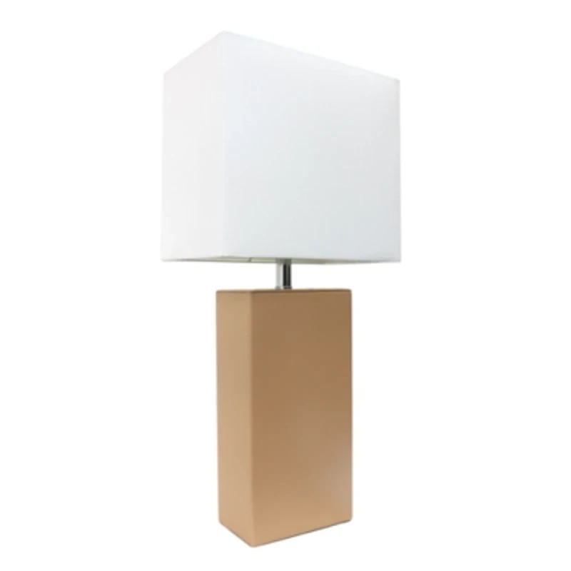 Elegant Designs Modern Leather Table Lamp with White Fabric Shade