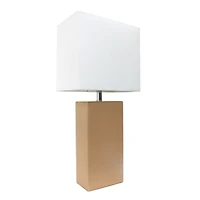 Elegant Designs Modern Leather Table Lamp with White Fabric Shade