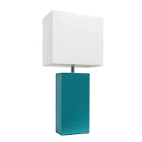 Elegant Designs Modern Leather Table Lamp with White Fabric Shade