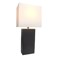 Elegant Designs Modern Leather Table Lamp with White Fabric Shade