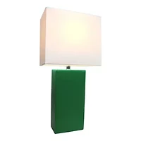 Elegant Designs Modern Leather Table Lamp with White Fabric Shade