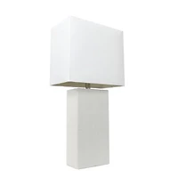 Elegant Designs Modern Leather Table Lamp with White Fabric Shade