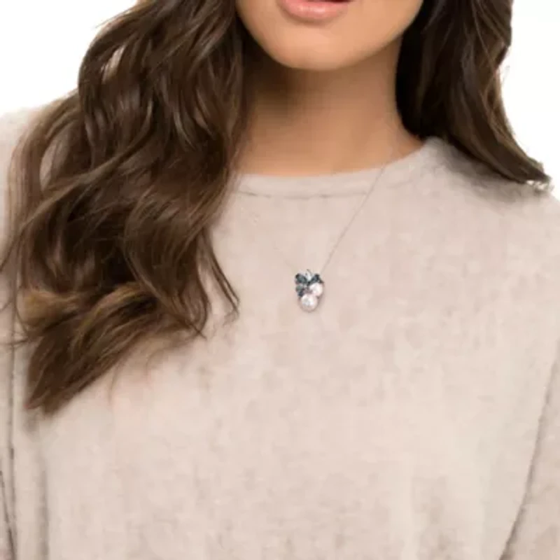 Cultured Freshwater Pearl, Genuine London and Sky Blue Topaz Pendant Necklace