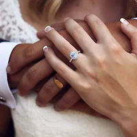 Womens Diamond Accent Genuine Blue Aquamarine 14K Gold Oval Cocktail Ring