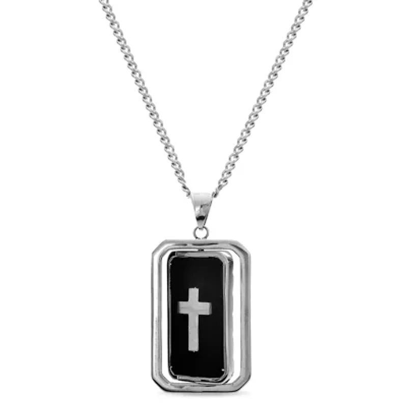Mens 1/2 CT. T.W. White Cubic Zirconia Dog Tag Pendant Necklace