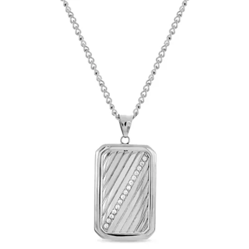 Mens 1/2 CT. T.W. White Cubic Zirconia Dog Tag Pendant Necklace