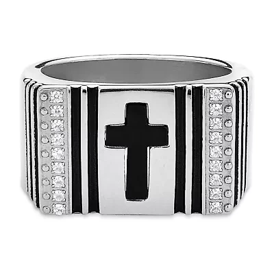 Mens 1/2 CT. T.W. White Cubic Zirconia Cross Signet Ring