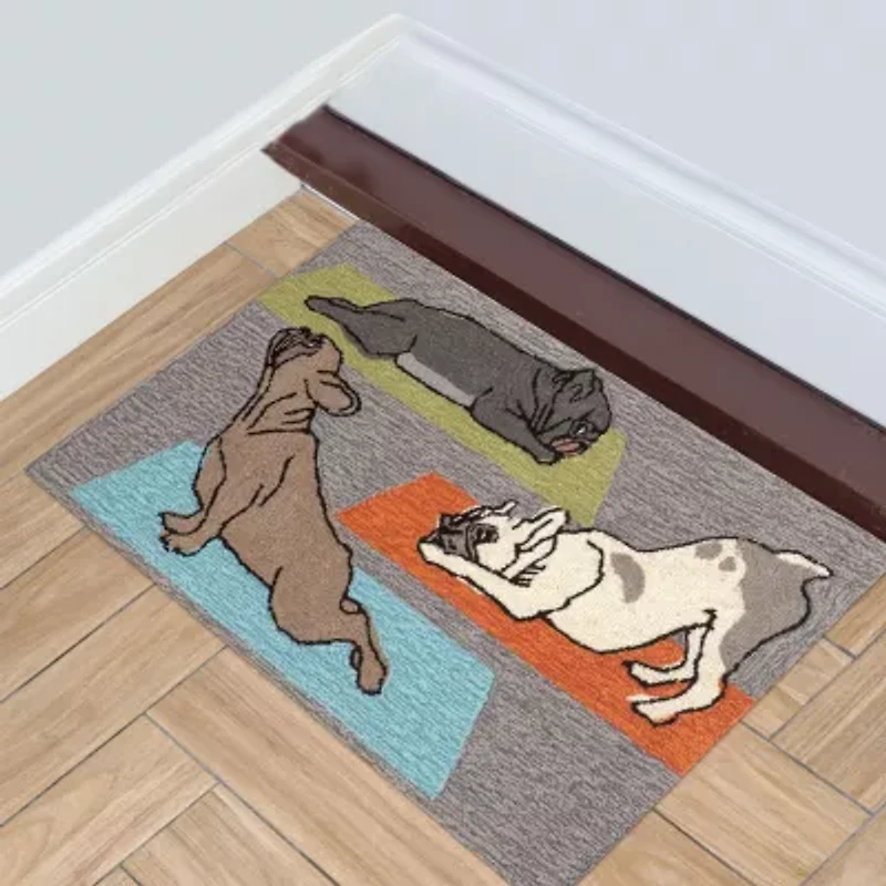 Liora Manne Frontporch Yoga Dogs Hand Tufted Washable Indoor Outdoor Rectangular Accent Rug