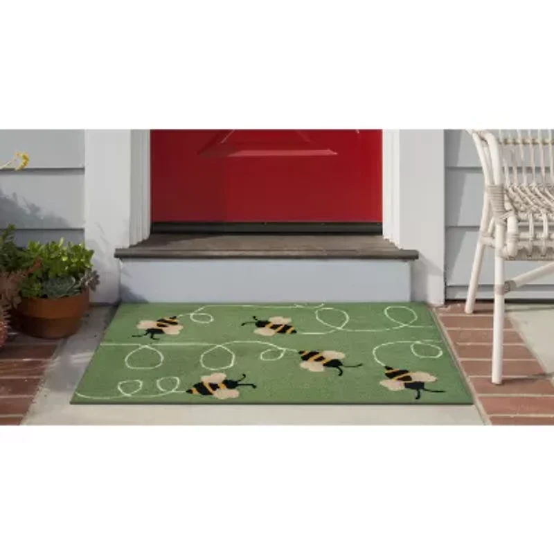 Liora Manne Frontporch Buzzy Bees Hand Tufted Washable Indoor Outdoor Rectangular Accent Rug