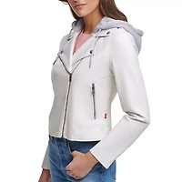 Levi's Womens Faux Leather Hooded Water Resistant Midweight Motorcycle Jacket