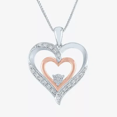 Womens 1/10 CT. T.W. Natural White Diamond 14K Rose Gold Over Silver Sterling Silver Heart 18 Inch Pendant Necklace