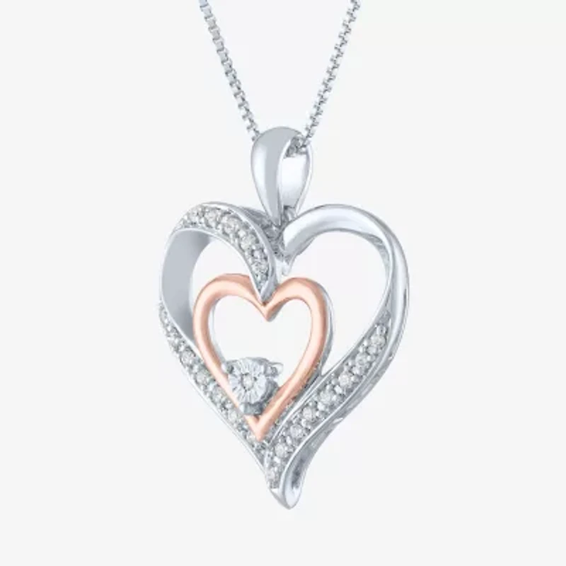 Womens 1/10 CT. T.W. Natural White Diamond 14K Rose Gold Over Silver Sterling Silver Heart 18 Inch Pendant Necklace
