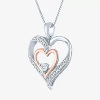 Womens 1/10 CT. T.W. Natural White Diamond 14K Rose Gold Over Silver Sterling Silver Heart 18 Inch Pendant Necklace