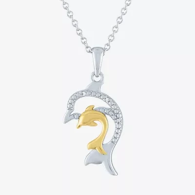 Mother And Baby Dolphin Womens Diamond Accent Natural White Diamond 14K Gold Over Silver 18 Inch Pendant Necklace