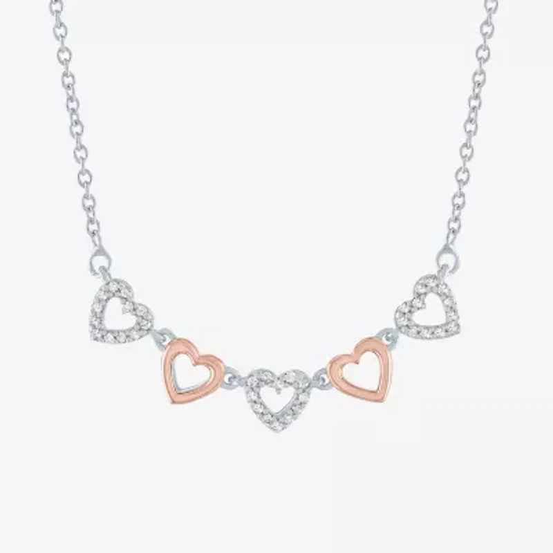 Womens 1/10 CT. T.W. Natural White Diamond 14K Rose Gold Over Silver Sterling Silver Heart 18 Inch Pendant Necklace