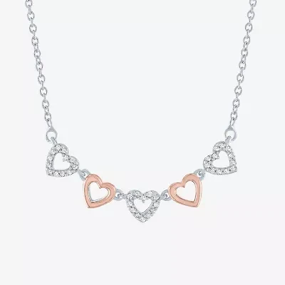 Womens 1/10 CT. T.W. Natural White Diamond 14K Rose Gold Over Silver Sterling Silver Heart 18 Inch Pendant Necklace