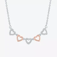Womens 1/10 CT. T.W. Natural White Diamond 14K Rose Gold Over Silver Sterling Silver Heart 18 Inch Pendant Necklace