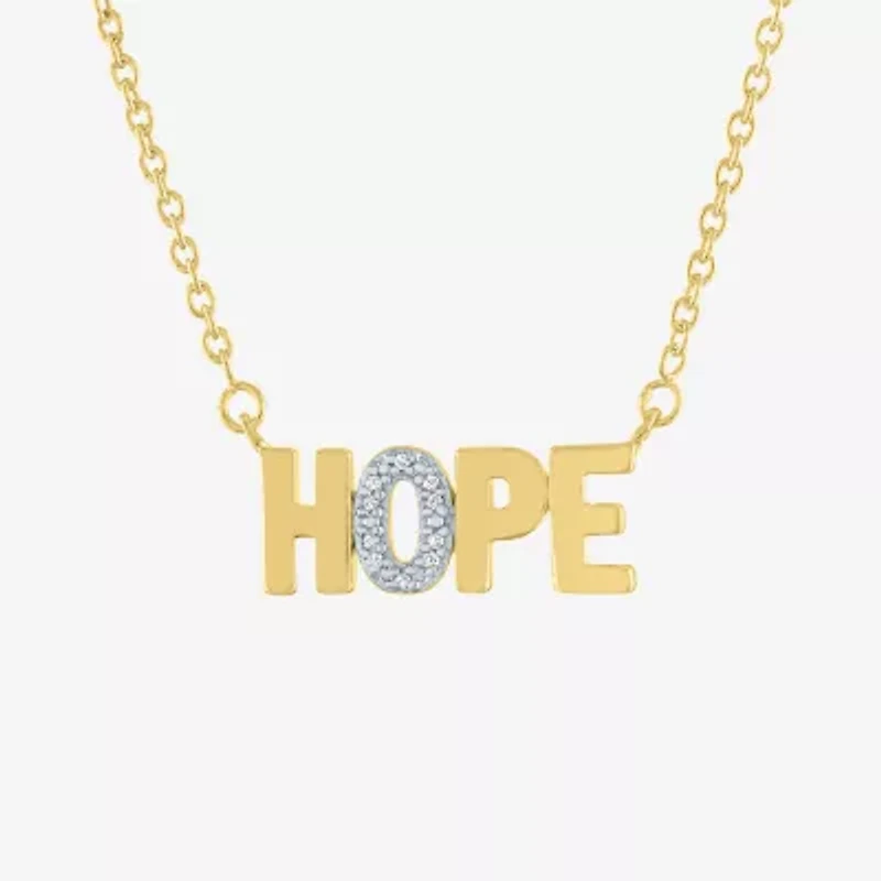 Diamond Accent "Hope" Womens Diamond Accent Natural White Diamond 14K Gold Over Silver 18 Inch Pendant Necklace