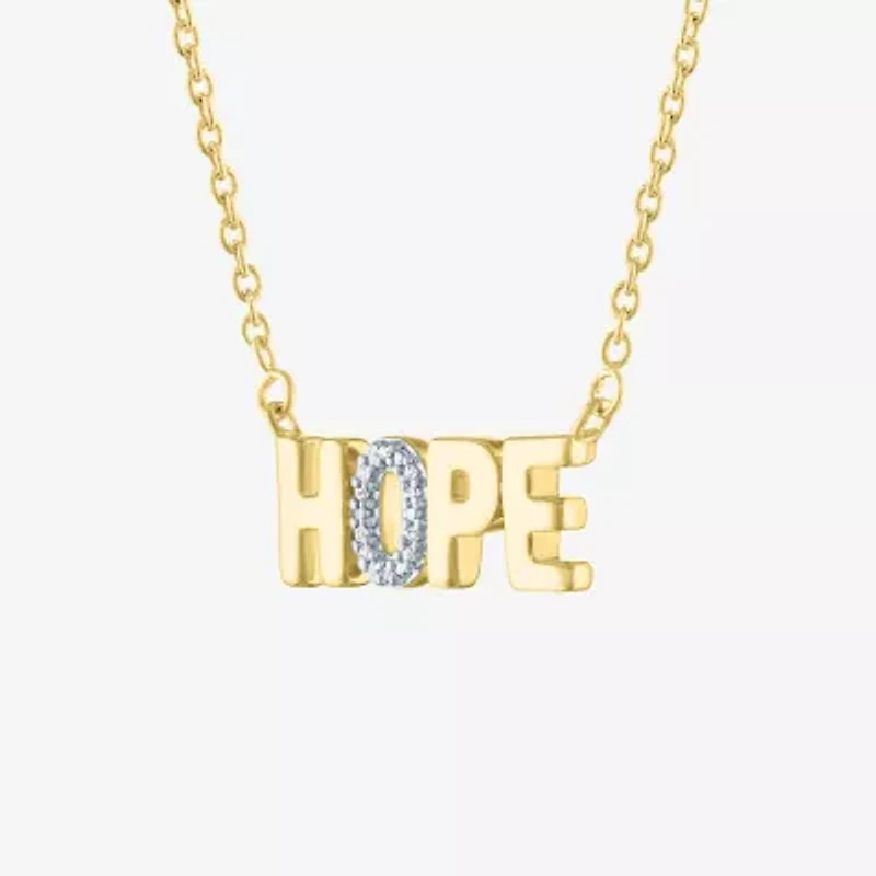 Diamond Accent "Hope" Womens Diamond Accent Natural White Diamond 14K Gold Over Silver 18 Inch Pendant Necklace