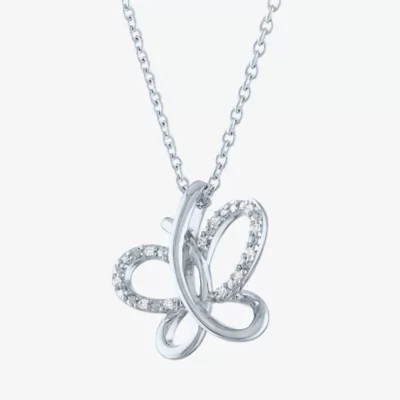 Diamond Accent Womens Diamond Accent Natural White Diamond Sterling Silver Butterfly 18 Inch Pendant Necklace