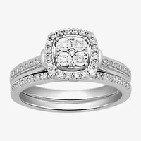 Surrounded by Love Womens 1/5 CT. Natural White Diamond Sterling Silver Cushion Bridal Set