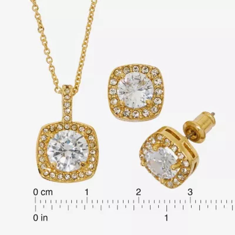 Sparkle Allure Light Up Box Womens Cubic Zirconia 10K Gold Over Brass Square 2-pc. Jewelry Set