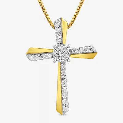 (H-I / I1-I2) Womens 1/4 CT. T.W. Lab Grown White Diamond 14K Gold Over Silver Sterling Silver Cross 18 Inch Pendant Necklace