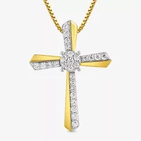 (H-I / I1-I2) Womens 1/4 CT. T.W. Lab Grown White Diamond 14K Gold Over Silver Sterling Silver Cross 18 Inch Pendant Necklace