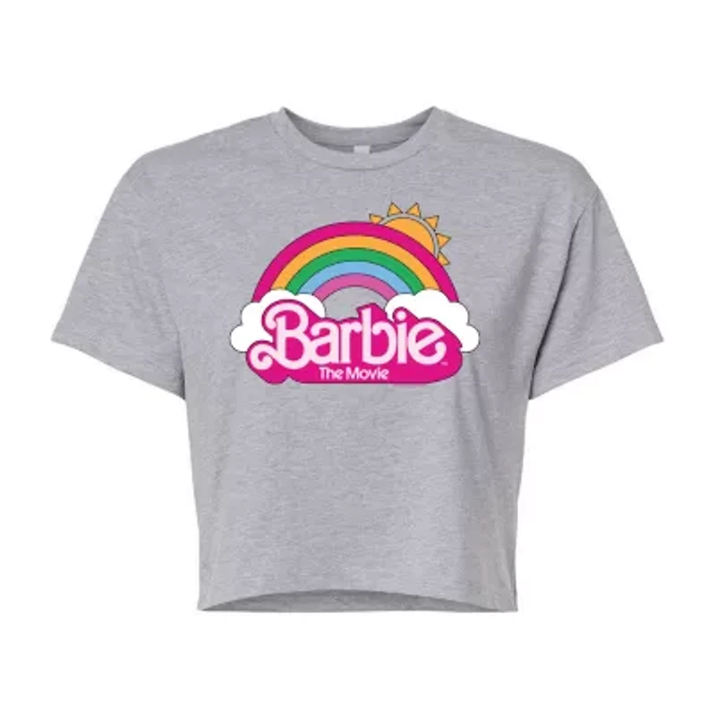 Barbie The Movie Cropped Tee Womens Juniors Crew Neck Short Sleeve Regular Fit Graphic T-Shirt