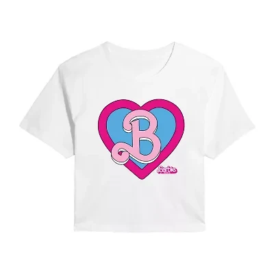 Barbie The Movie Heart Logo Cropped Tee Womens Juniors Crew Neck Short Sleeve Regular Fit Graphic T-Shirt