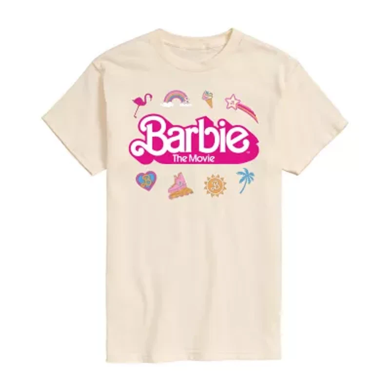 Barbie The Movie Logo Charms Boyfriend Womens Juniors Crew Neck Short Sleeve Regular Fit Graphic T-Shirt