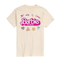 Barbie The Movie Logo Charms Boyfriend Womens Juniors Crew Neck Short Sleeve Regular Fit Graphic T-Shirt