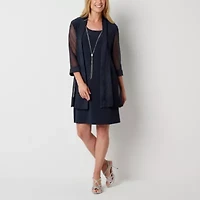 R & M Richards 3/4 Sleeve Jacket Dress with Removable Necklace