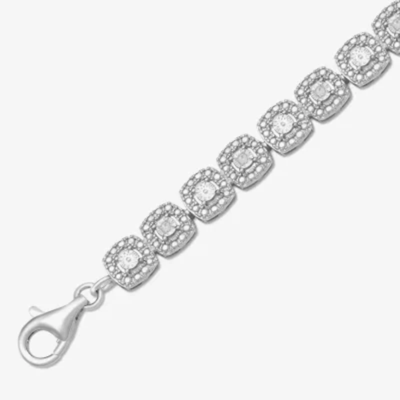 Womens 1/10 CT. T.W. Natural Diamond Sterling Silver Cushion 7.25 Inch Tennis Bracelet
