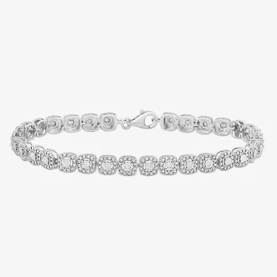 Womens 1/10 CT. T.W. Natural Diamond Sterling Silver Cushion 7.25 Inch Tennis Bracelet