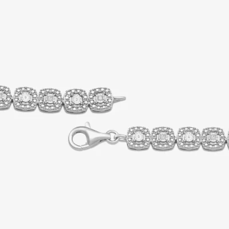 Womens 1/10 CT. T.W. Natural Diamond Sterling Silver Cushion 7.25 Inch Tennis Bracelet