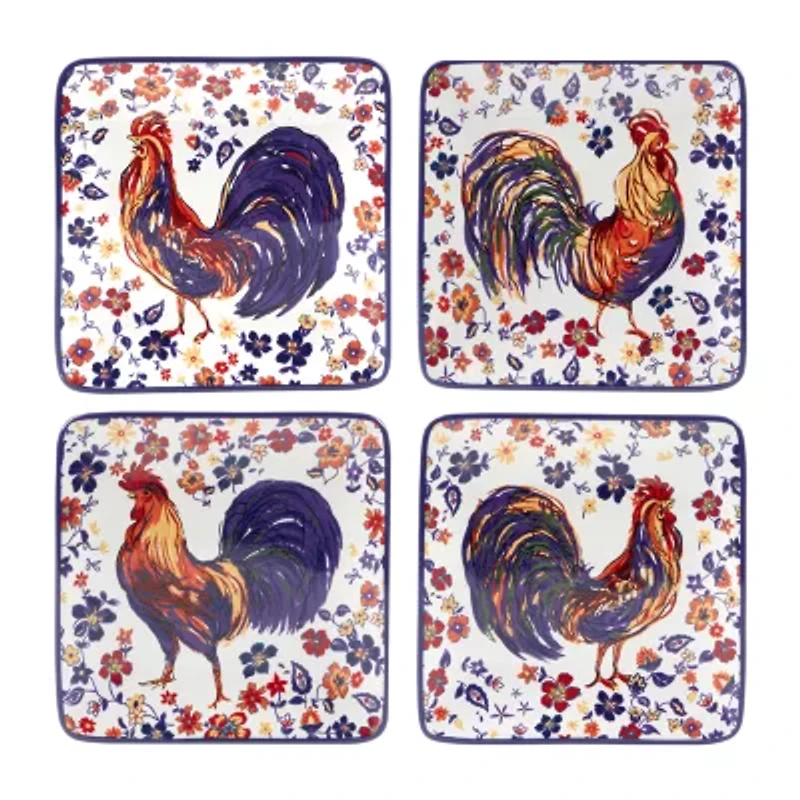Certified International Morning Rooster 4-pc. Earthenware Appetizer Plate
