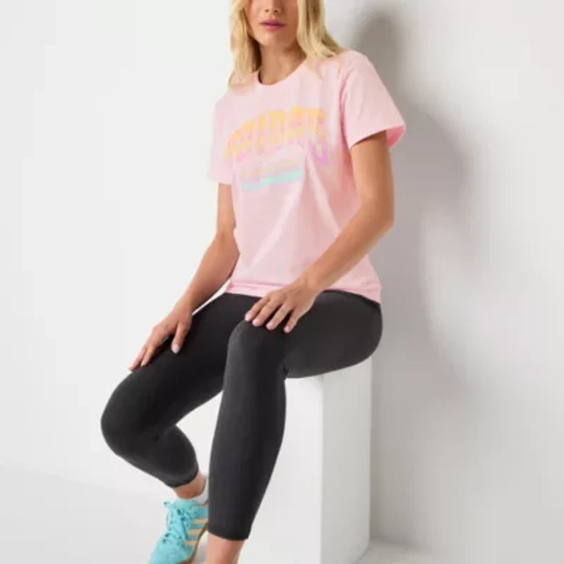 adidas Womens Crew Neck Short Sleeve Regular Fit Graphic T-Shirt