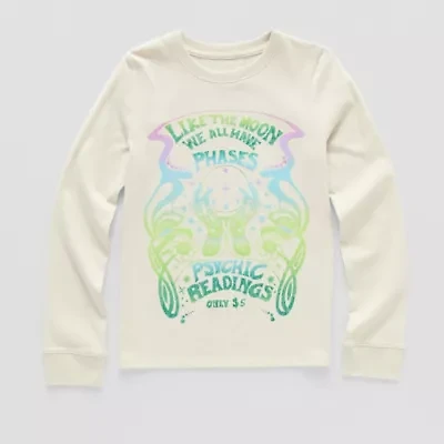 Thereabouts Little & Big Kid Girls Round Neck Long Sleeve Regular Fit Graphic T-Shirt