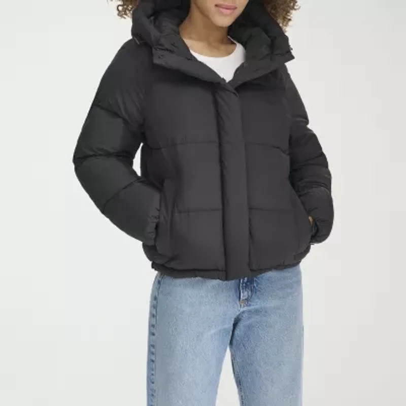 Dockers Womens Hooded Water Resistant Midweight Puffer Jacket