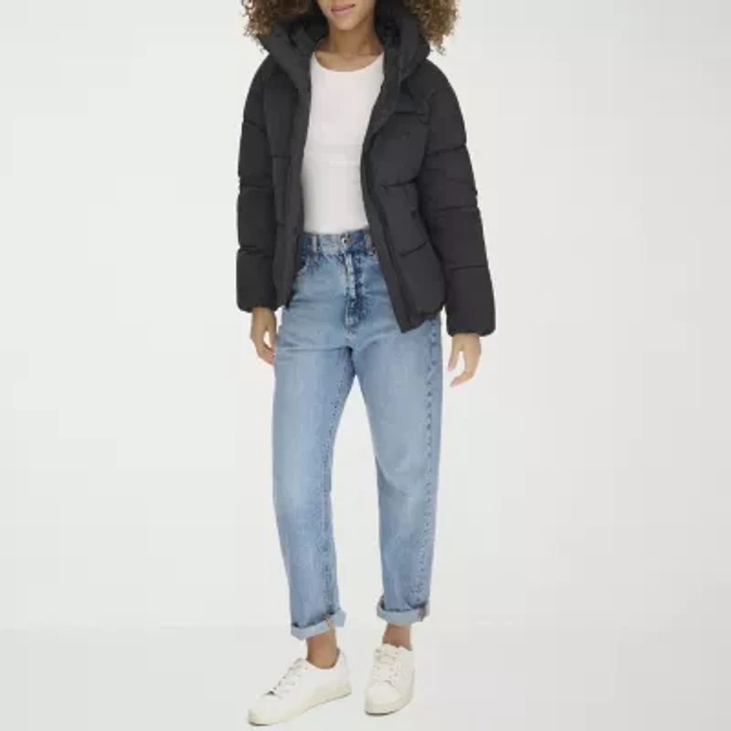 Dockers Womens Hooded Water Resistant Midweight Puffer Jacket
