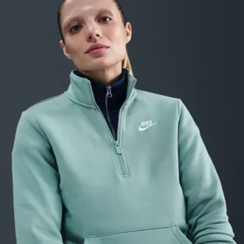 Nike Club Womens Mock Neck Long Sleeve Active Quarter-Zip Pullover
