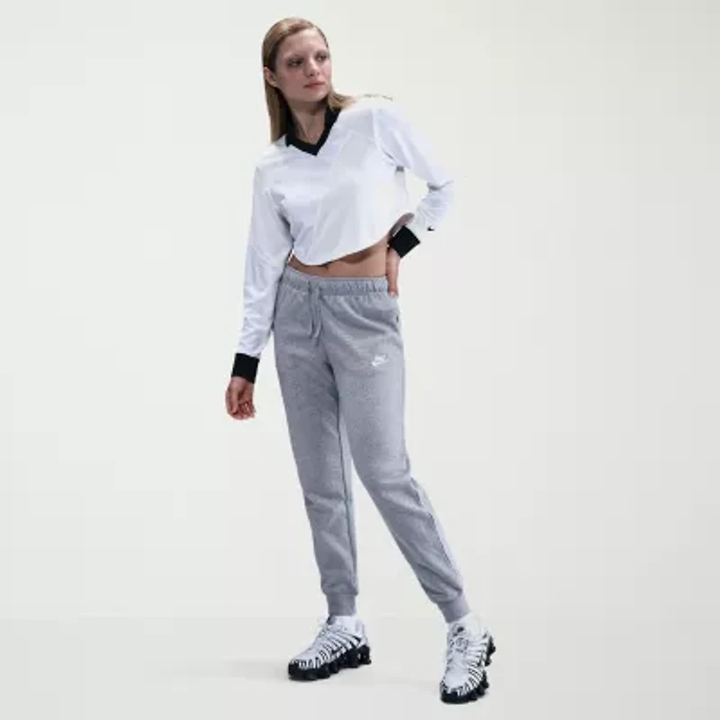 Nike Club Womens Drawstring Waist Cuffed Mid Rise Fleece Active Jogger Pant