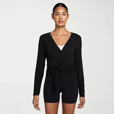 Nike Womens Y Neck Long Sleeve Wrap Shirt